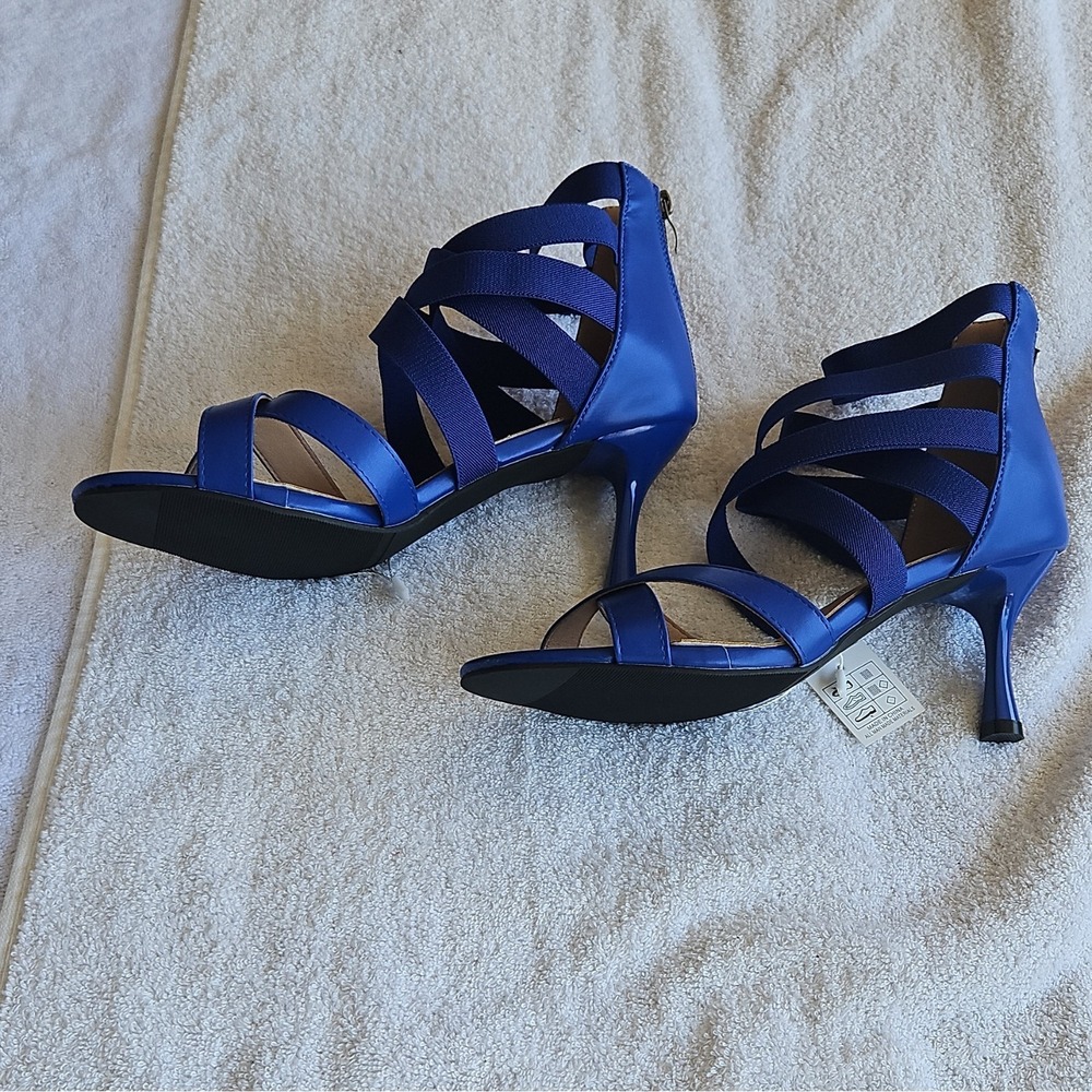 J. Adams Blue PU Strappy Stiletto Heel Open Toe Zip Closure Women's Size 10 - Picture 2 of 9